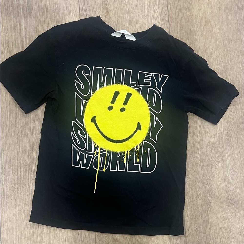 H&M Black Tee with Vibrant Yellow Smiley